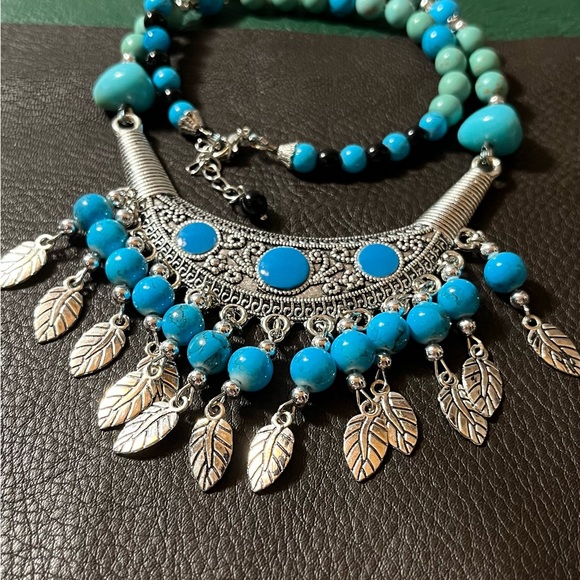 Handmade Jewelry - Silver Ethnic Style Turquoise Beads Necklace
